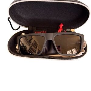 FELRES Mens Sport Polarized Sunglasses Black UV Protected Case Lense Towel Pouch